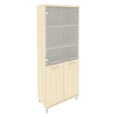 Стеллаж высокий широкий First (2 низкие двери ЛДСП, 2 средние двери стекло) — Аэлита