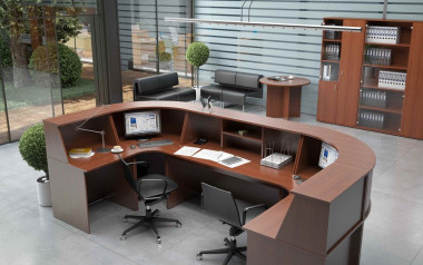 Стойка ресепшн Эдем 3300х1600х1600*h1170 ОРЕХ &mdash; Аэлита